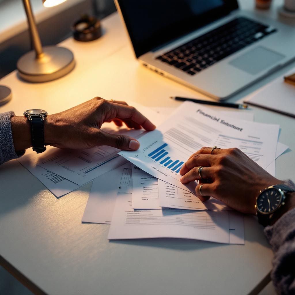 Hands organizing financial documents on a desk, representing careful credit score preparation